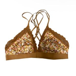 🤎 Aerie M Wireless  Brown Lace Floral Bra Intimates 🎀